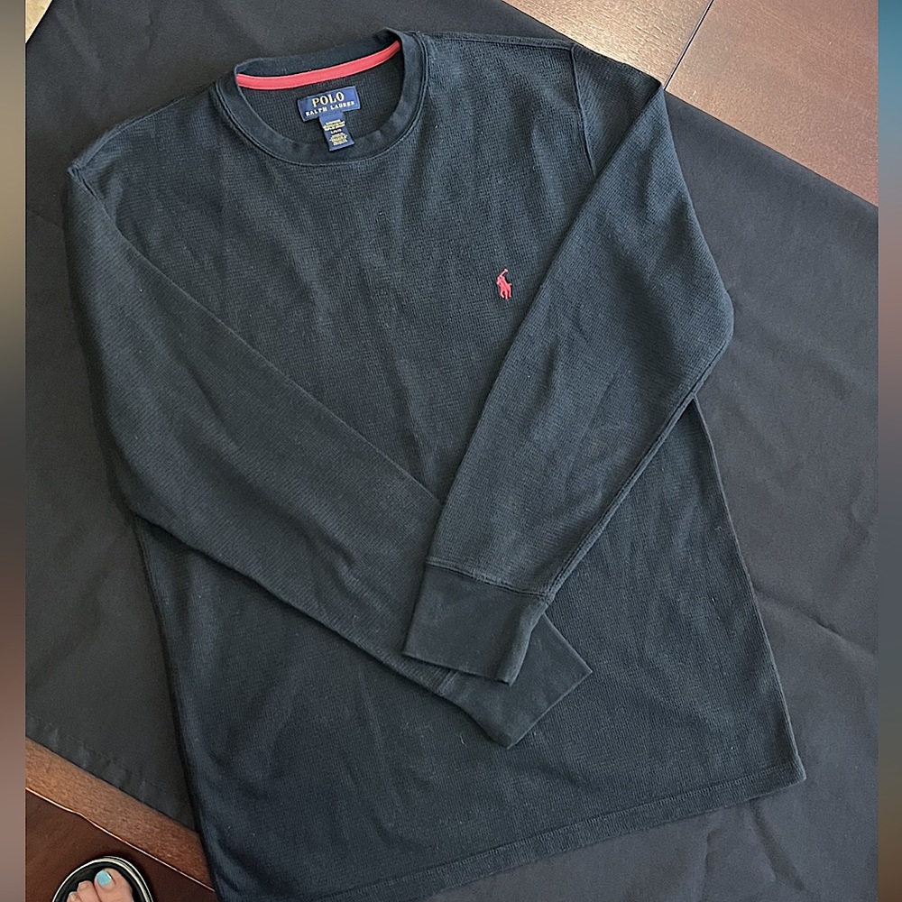 Men’s black polo long sleeve with red accents, size large! - Picture 1 of 5
